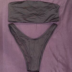 SKIMS Black Strapless Bikini Set Size Small Minimalist Two Piece Swimwear
